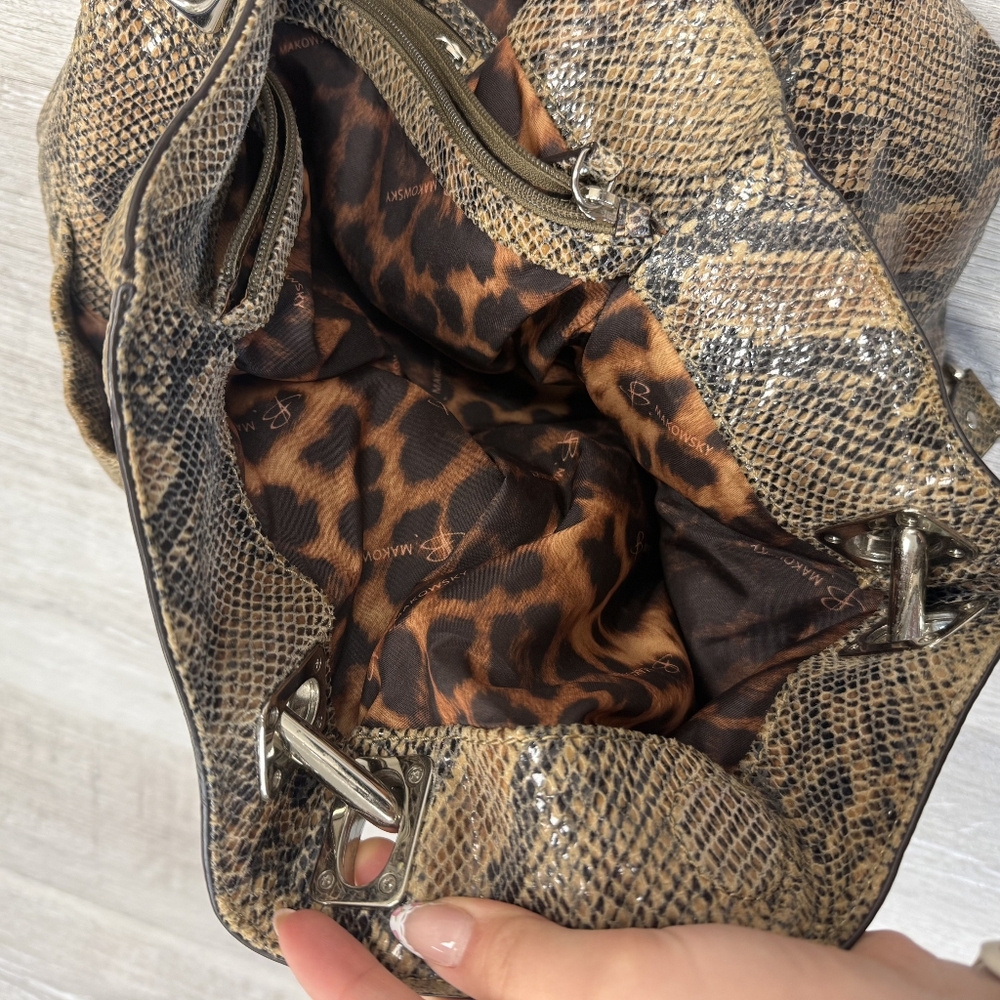 B. Makowsky Python Printed Leather Sholder Handba… - image 2